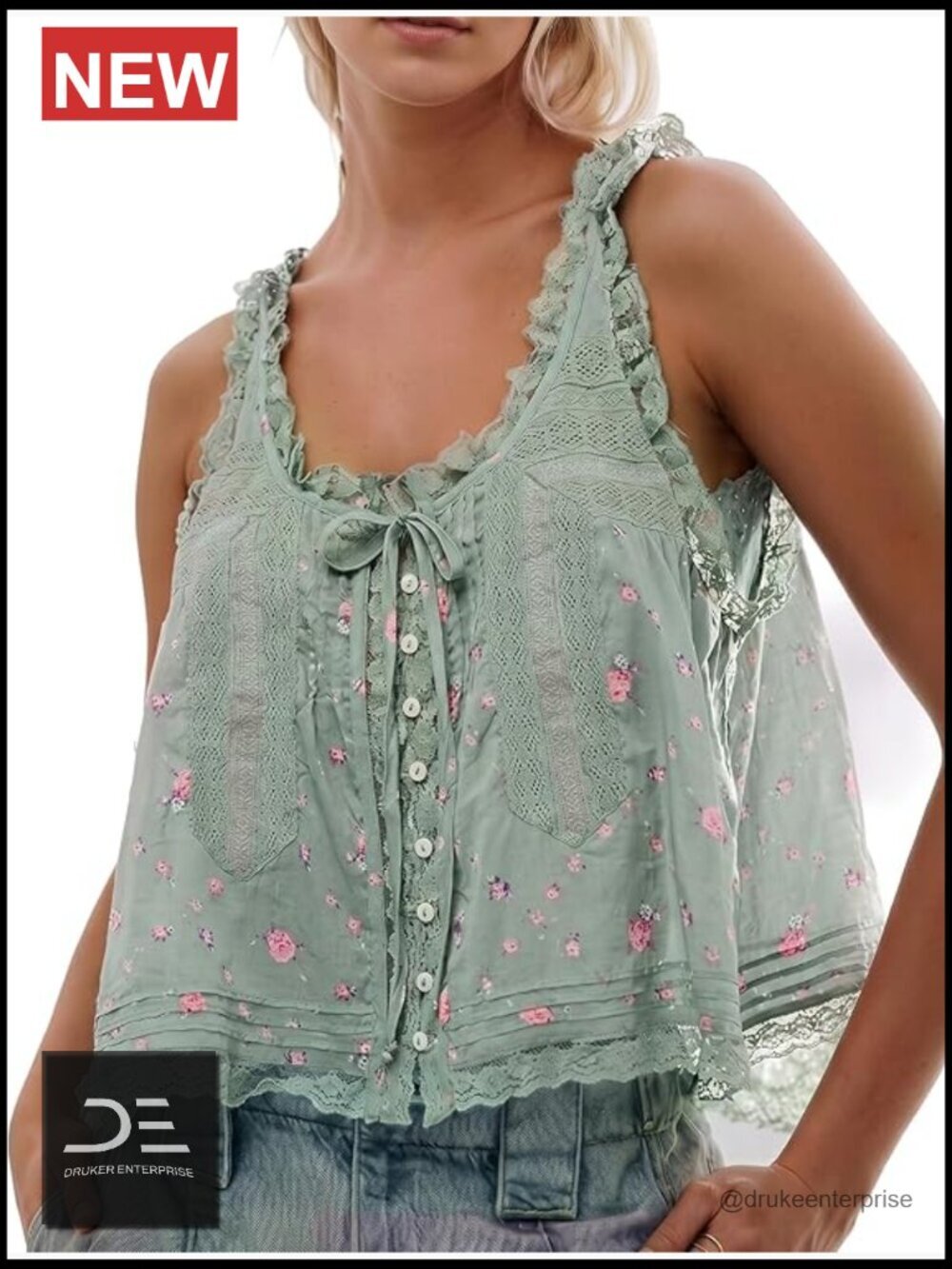 Boho Lace Tie Front Tank Top Sleeveless Crop Cardigan